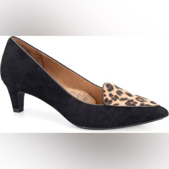 SOFFT | Varney Sturdy Black Leather Calf Hair Loafers Kitten Heel Dress Shoes 8 - Picture 2 of 10